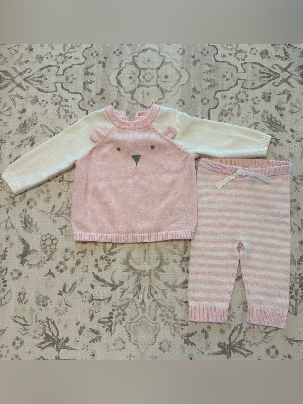 Cloud Island Pink and White Bear Knit Set 100% cotton.